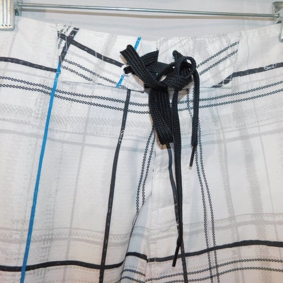 O'neill Mens 38 White Black Blue Check Plaid Unlined Board Shorts - Picture 2 of 12